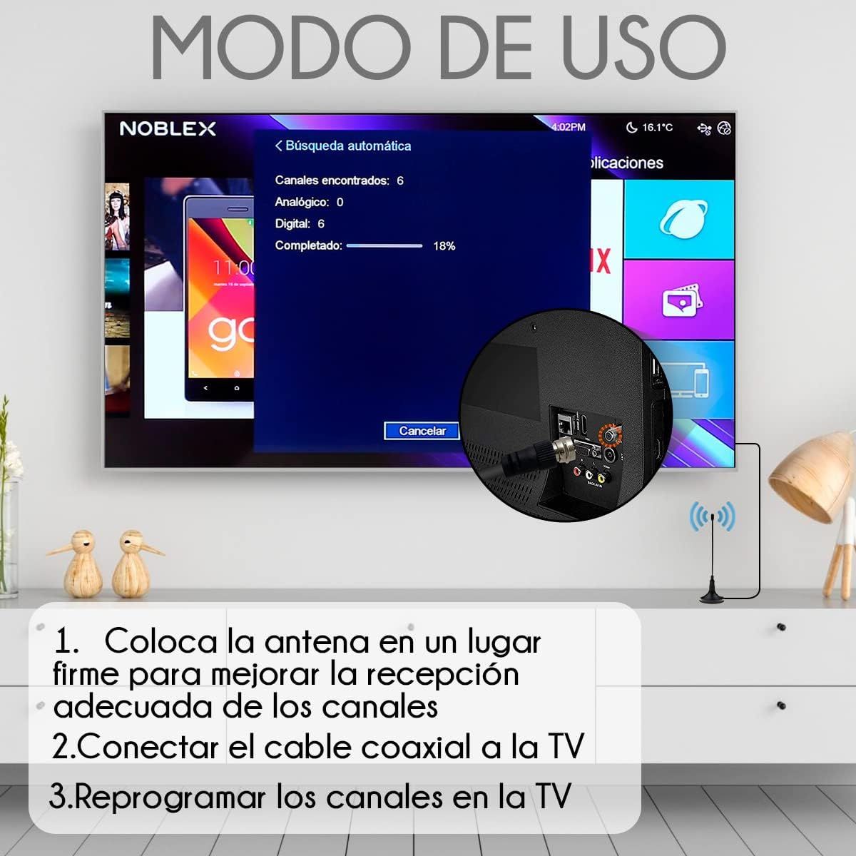 KUANGYE - Pack X 2 Antena Hd Tv Digital Abierta Tvd Coaxial Con Iman