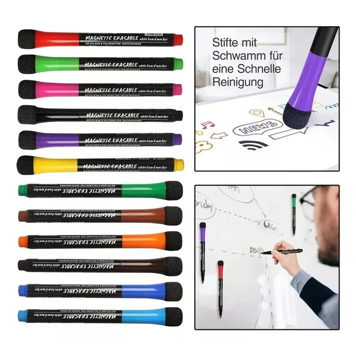 GENERICO - Marcador Plumones Para Pizarrón Negro 12 Colores