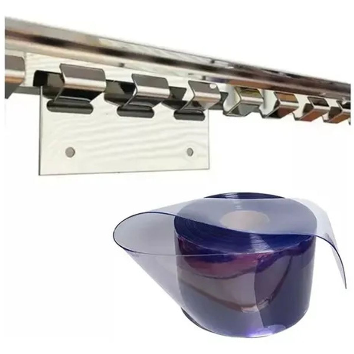 KUANGYE - Set Riel Y Ganchos Cortinas Lama Pvc 1 Mt + 6 Ganchos