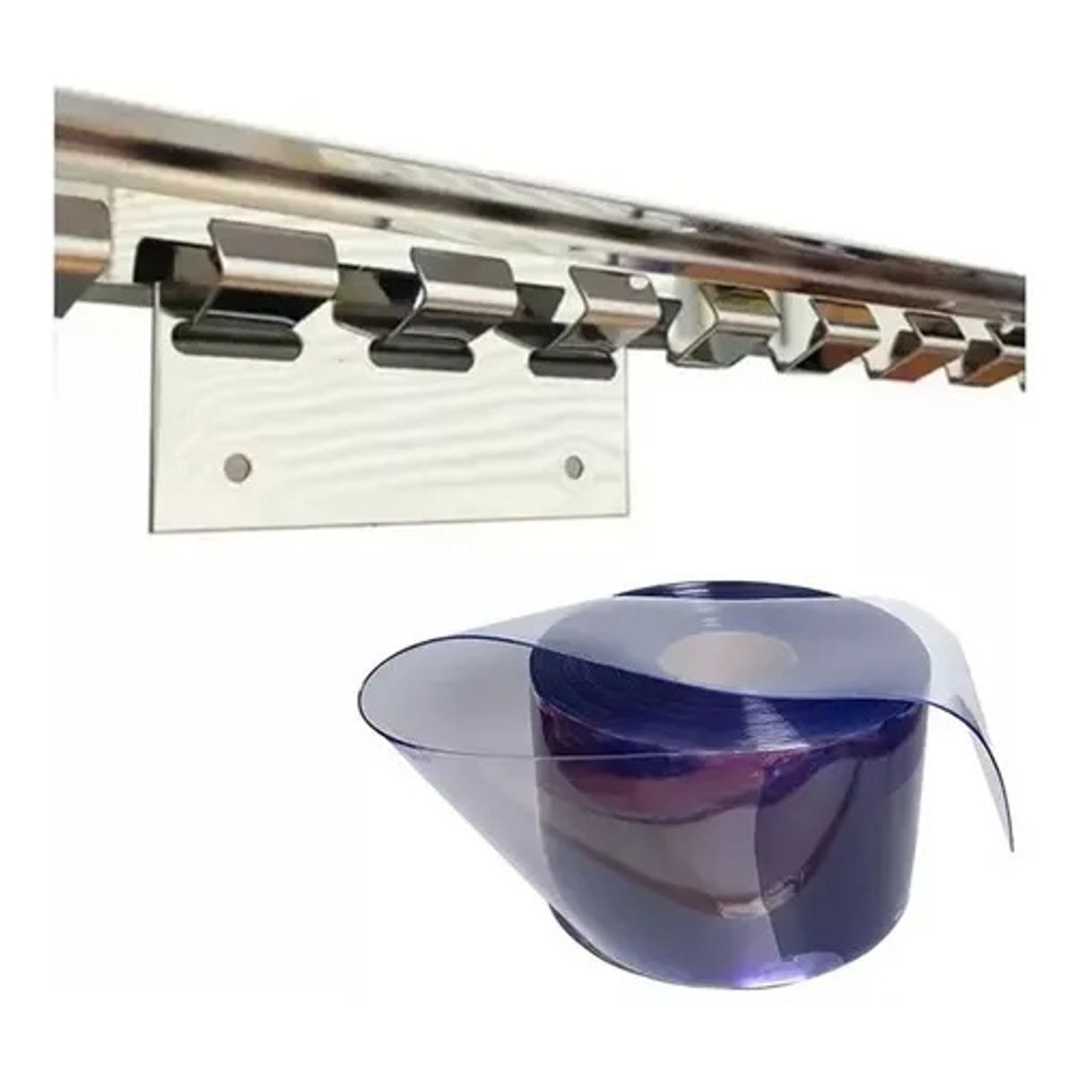 KUANGYE - Set Riel Y Ganchos Cortinas Lama Pvc 1 Mt + 6 Ganchos