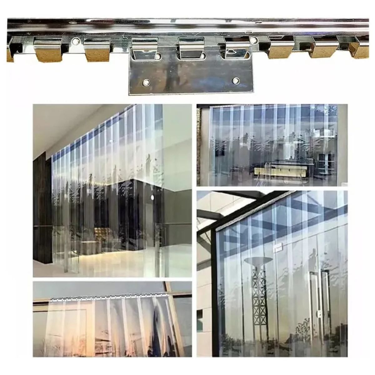 KUANGYE - Set Riel Y Ganchos Cortinas Lama Pvc 1 Mt + 6 Ganchos