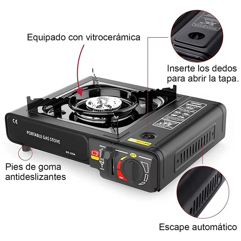 EDWINAYY - Cocinilla Portátil De Gas Para Exterior Camping Con Maleta