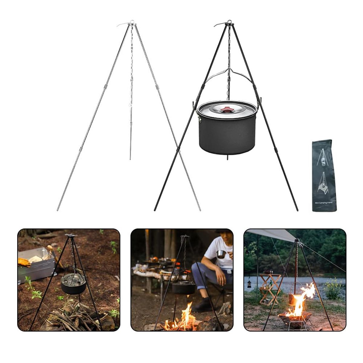 EDWINAYY - Trípode De Camping Con Cadena Y Gancho Para Cocinar Y Fogata