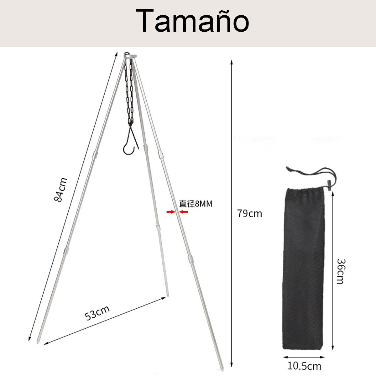 EDWINAYY - Trípode De Camping Con Cadena Y Gancho Para Cocinar Y Fogata