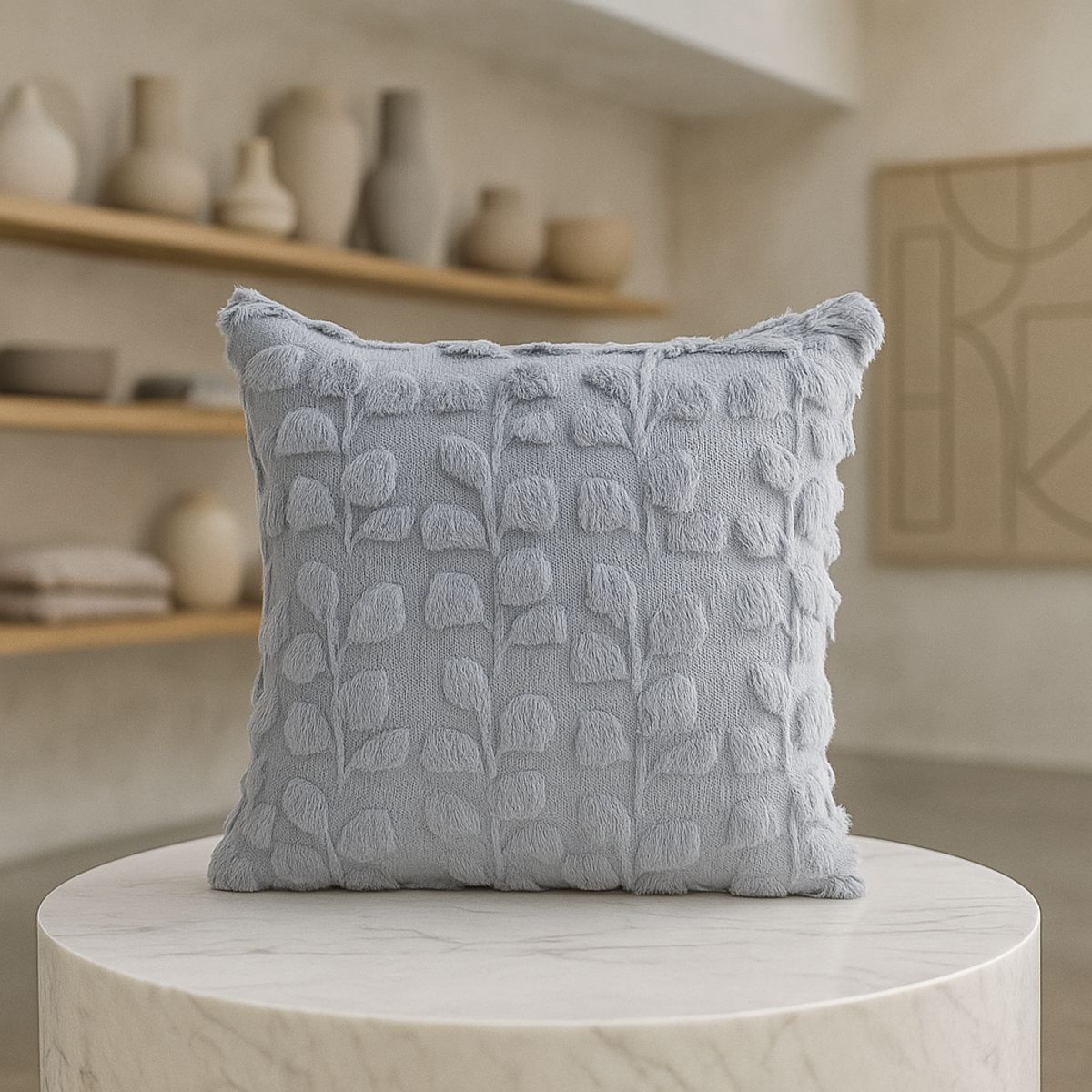 ARMONIA - Cojín decorativo Gris esponjosa floral 45x45 674