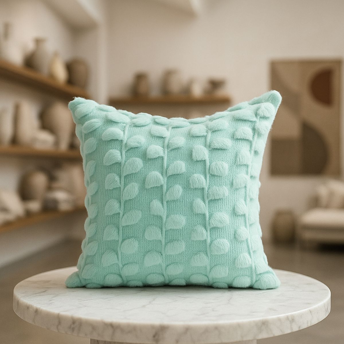 ARMONIA - Funda Turquesa esponjosa floral 45x45 674