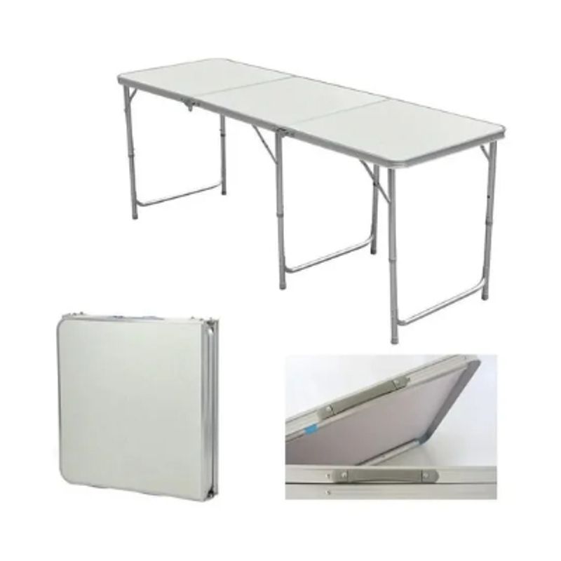 GENERICO - Mesa Plegable Blanca 180x60cm Transportable Lavable Camping