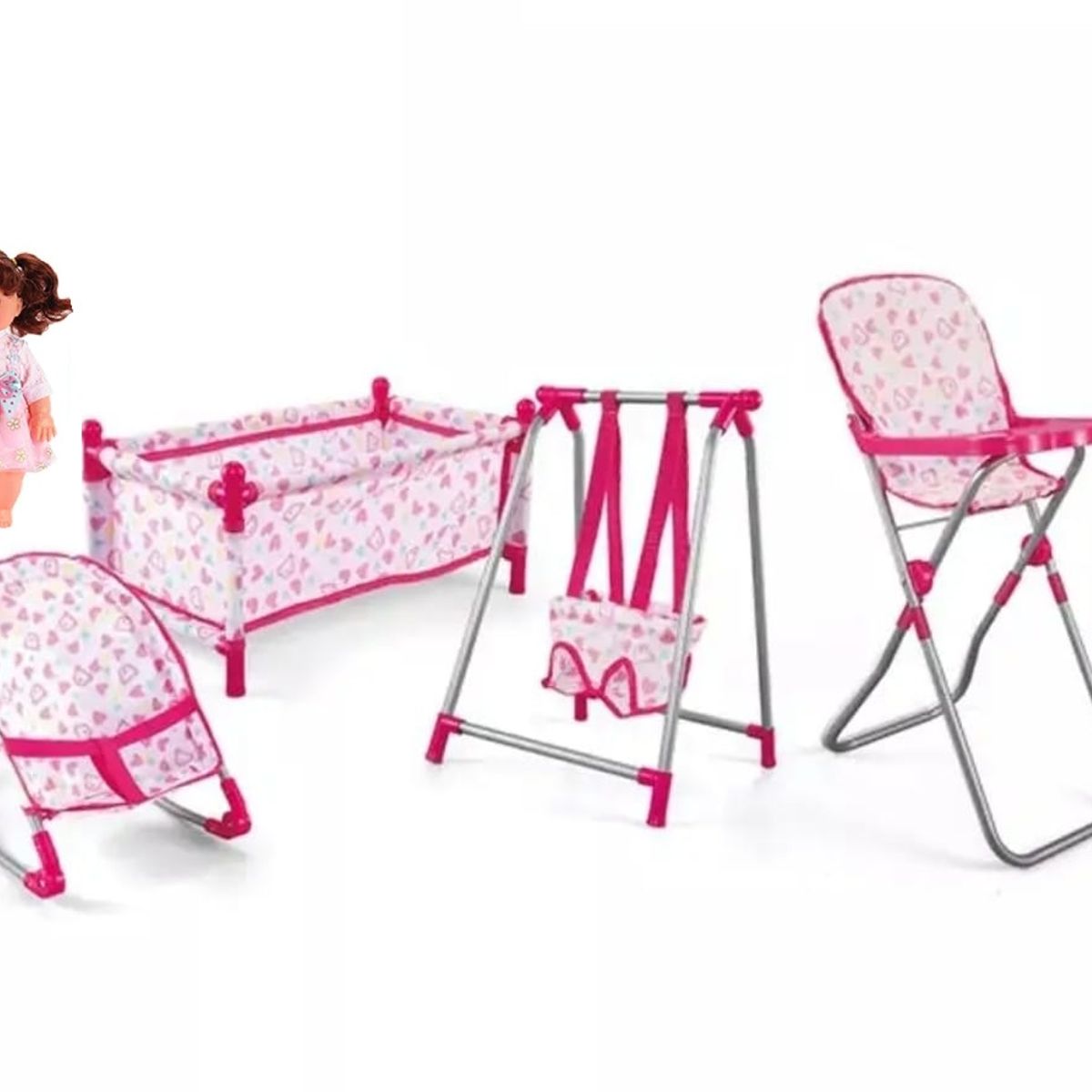 GENERICO - MUÑECA Y ACCESORIOS DE JUGUETE CUNA SILLA COLUMPIO MECEDORA