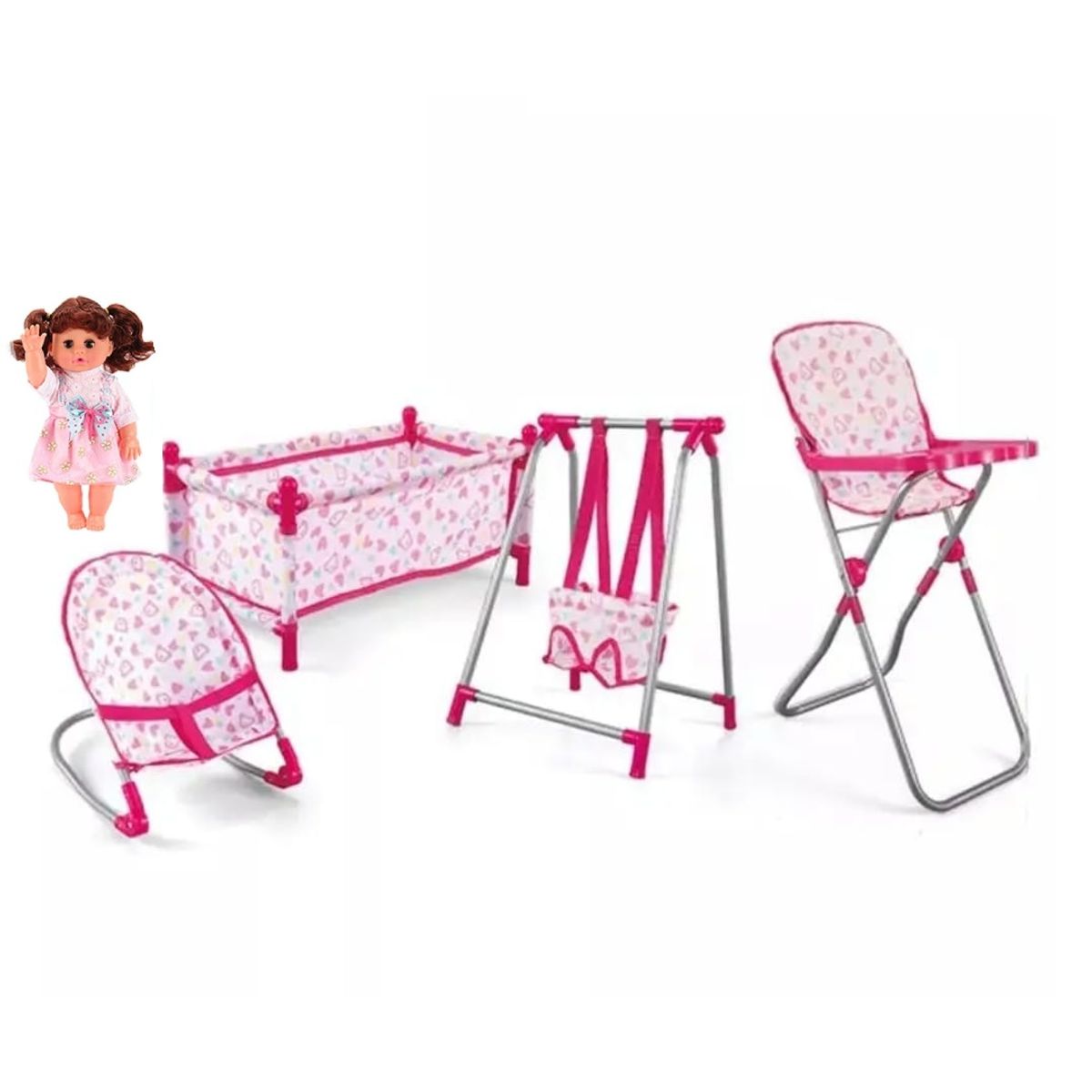 GENERICO - MUÑECA Y ACCESORIOS DE JUGUETE CUNA SILLA COLUMPIO MECEDORA
