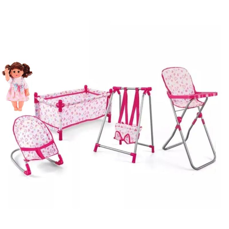 GENERICO - MUÑECA Y ACCESORIOS DE JUGUETE CUNA SILLA COLUMPIO MECEDORA