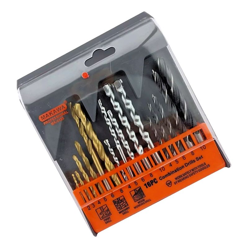 MAKAWA - Brocas 16 Piezas Para Metal Madera Concreto