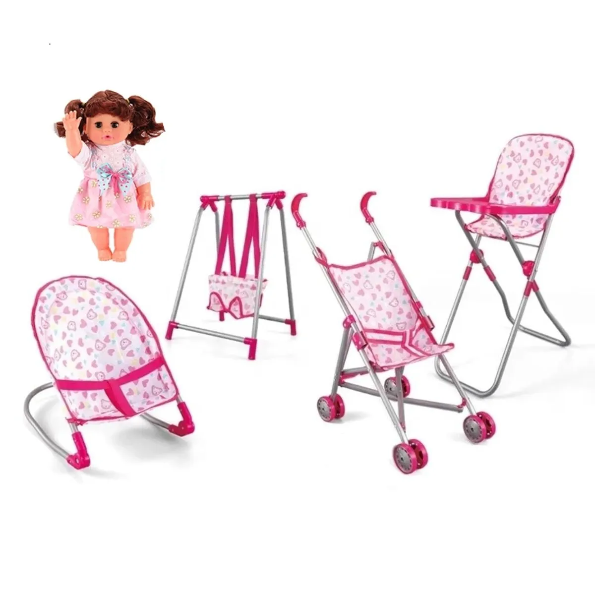 GENERICO - MUÑECA Y ACCESORIOS DE JUGUETE COCHE SILLA COLUMPIO MECEDORA