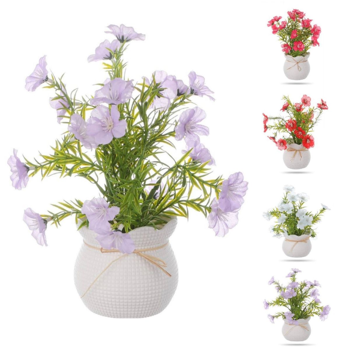 HOMEY - Pack 4 Macetas De Plastico Decorativas Homey Con Flor Artificial,25*9cm,Color surtido