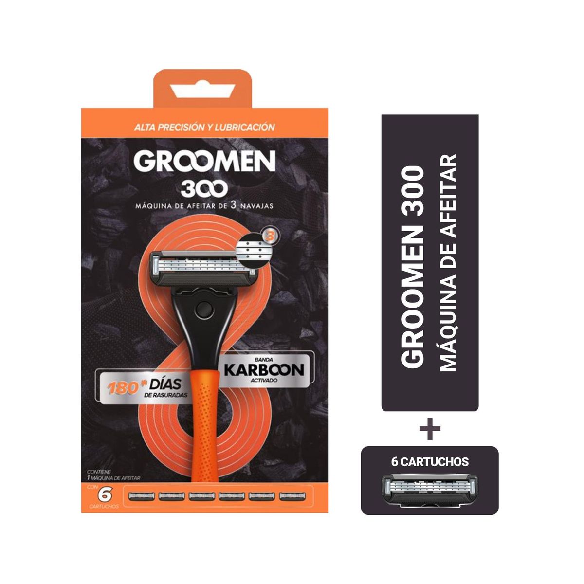 GROOMEN - Máquina de Afeitar Groomen 300 1 Mango + 6 Cartuchos