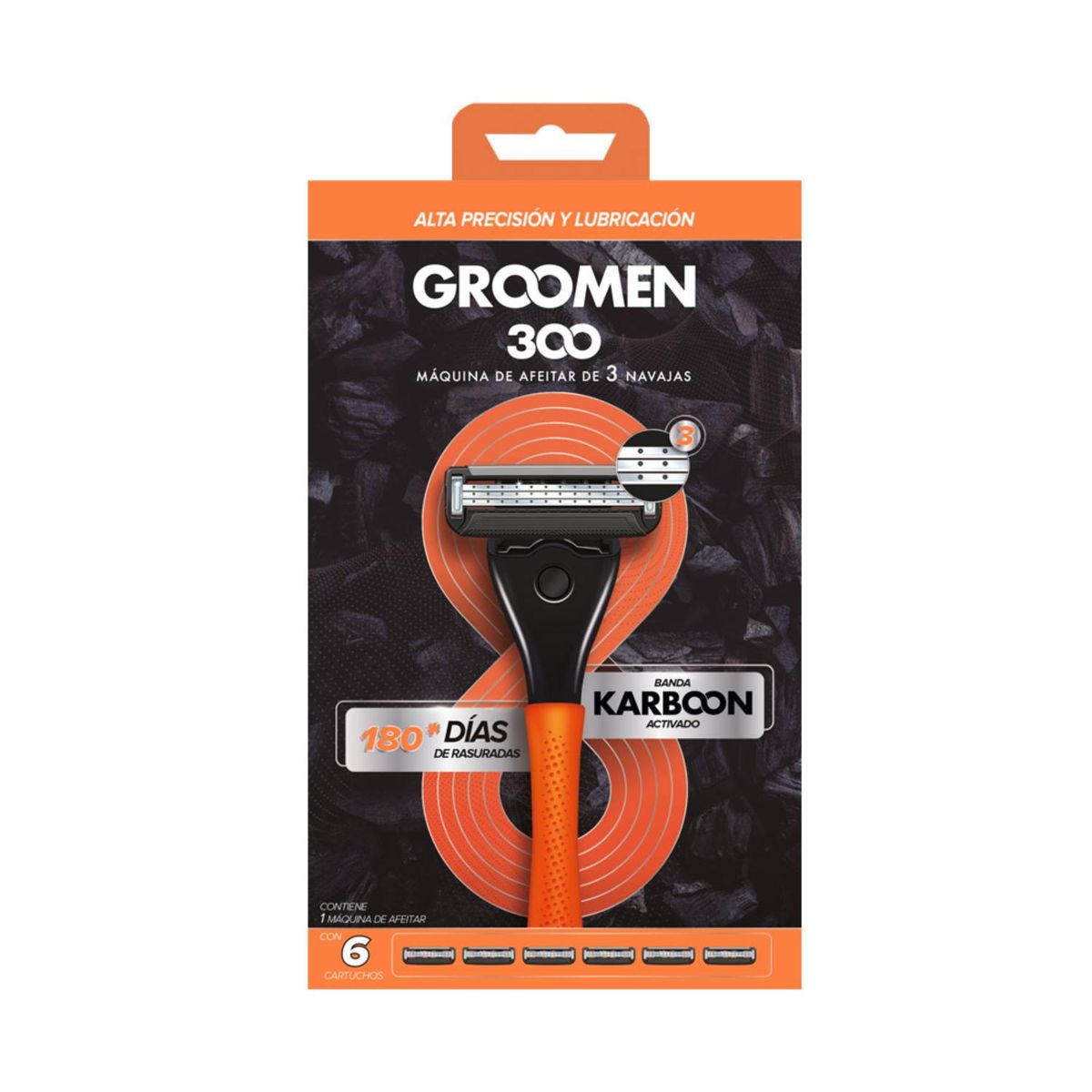 GROOMEN - Máquina de Afeitar Groomen 300 1 Mango + 6 Cartuchos