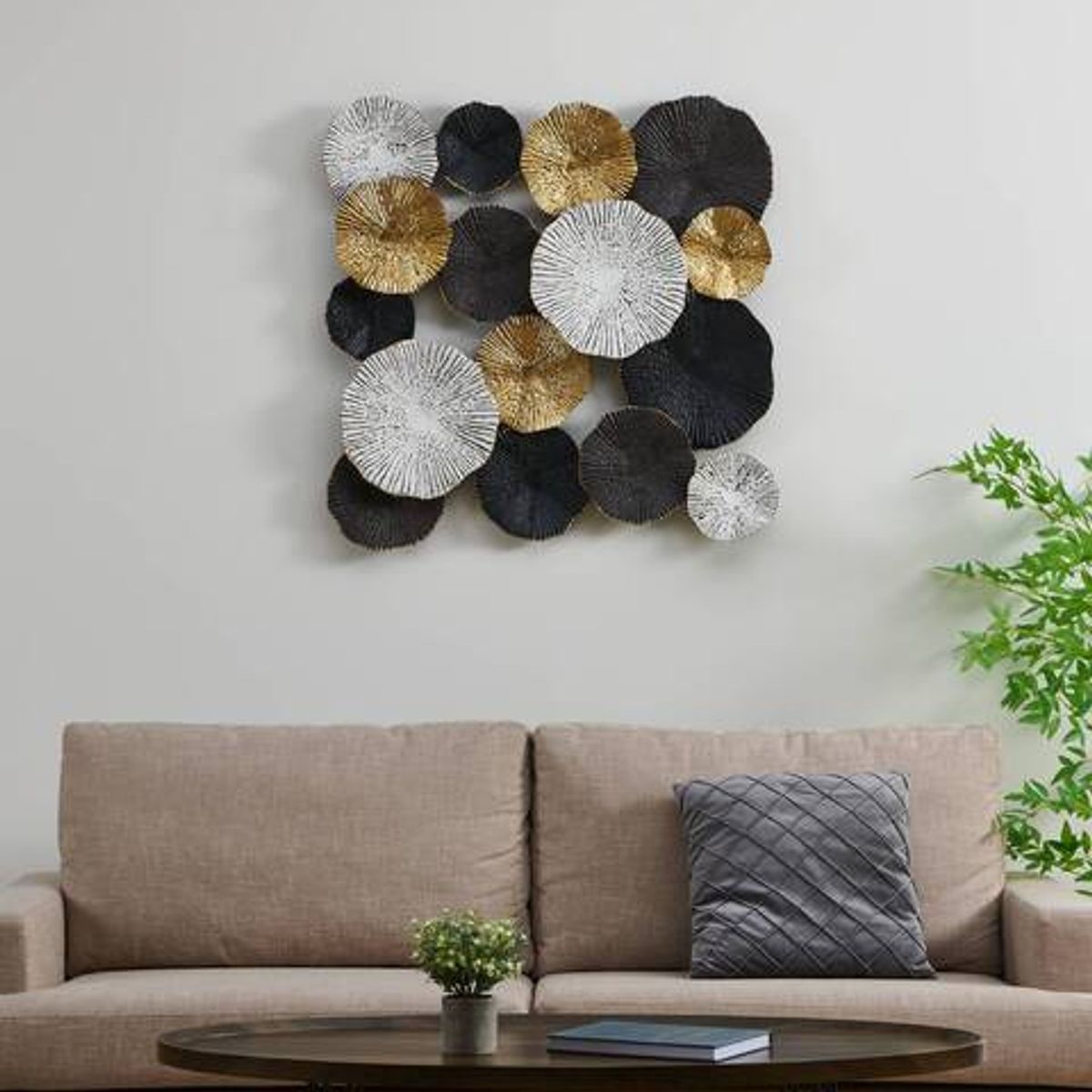 EGLO - Cuadro Decorativo mural CHIKUMA Metal negra-blanca-dorada 89×8×89cm