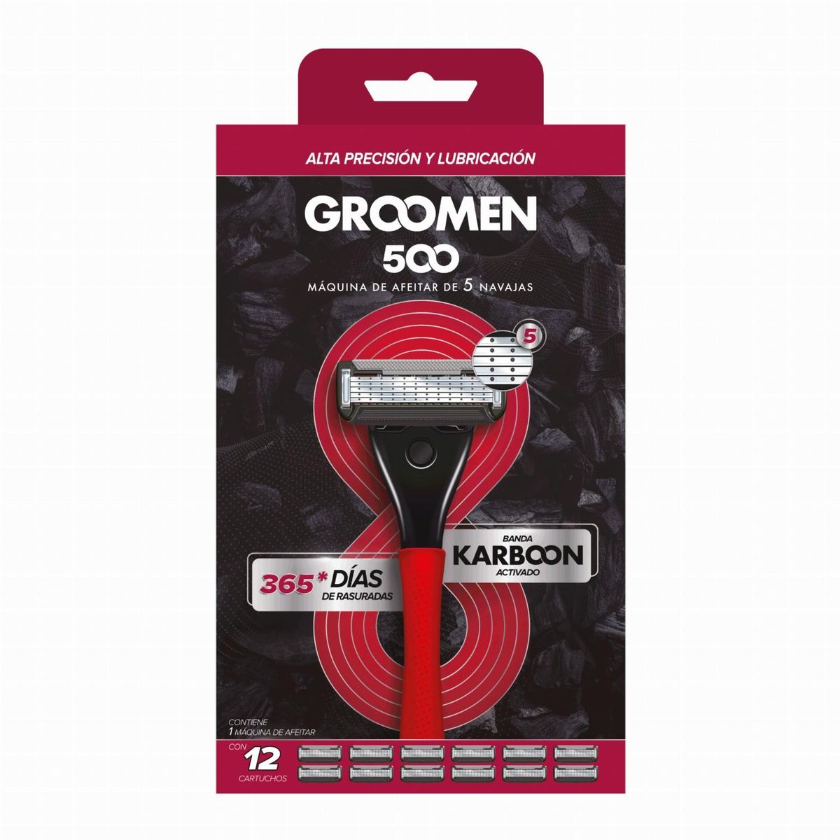 GROOMEN - Máquina de Afeitar Groomen 500 1 Mango + 12 Cartuchos