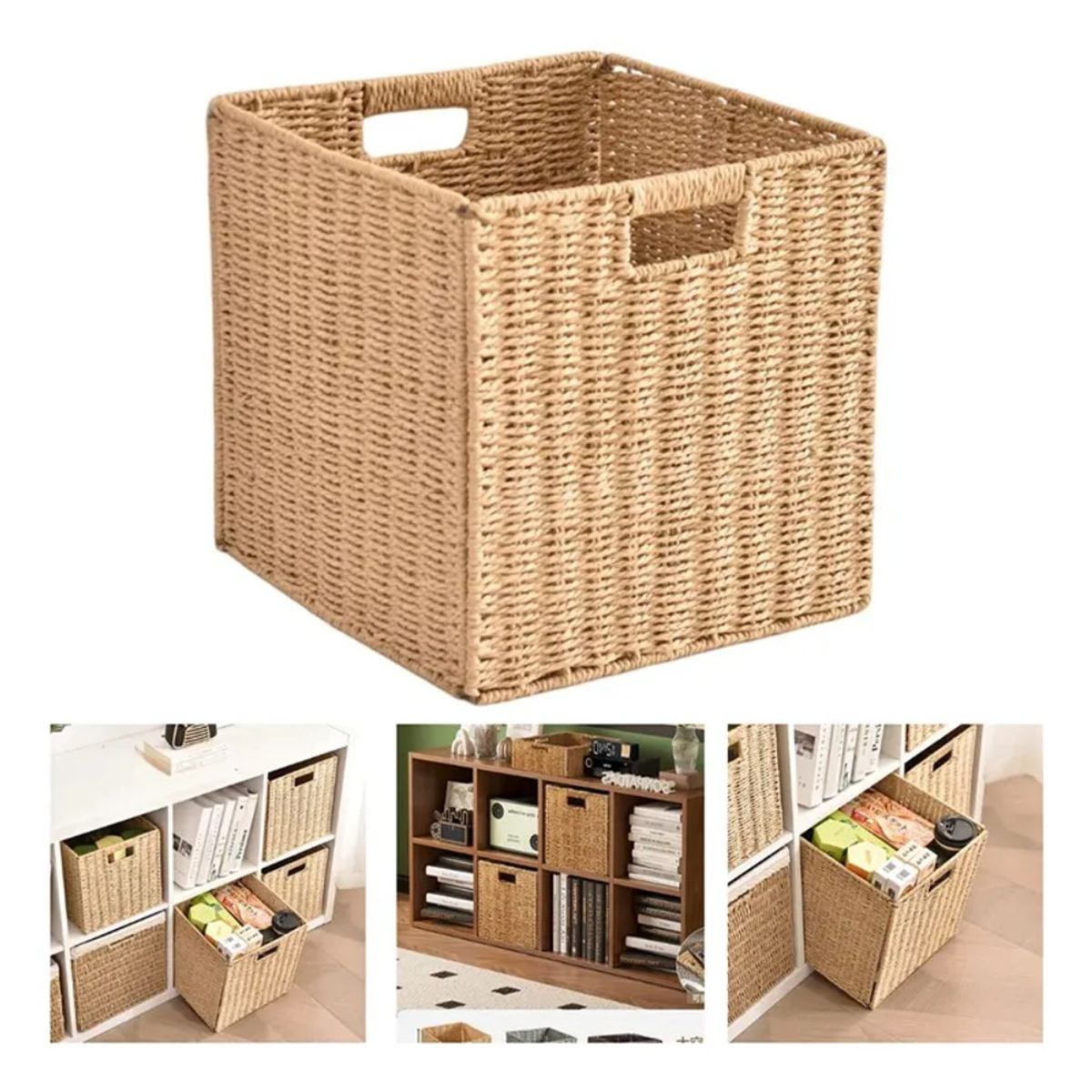Canastos Organizador Decorativo Hogar Mimbre Beige Plegable, marca MUNDO MAGIA - Foto 2
