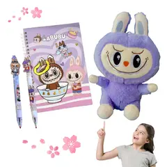 GENERICO - Pack de regalo muñeco de peluche + libreta y lápices Labubu