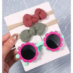 GENERICO - Set lentes de sol y bandas para bebé y niña 6 meses a 6 años
