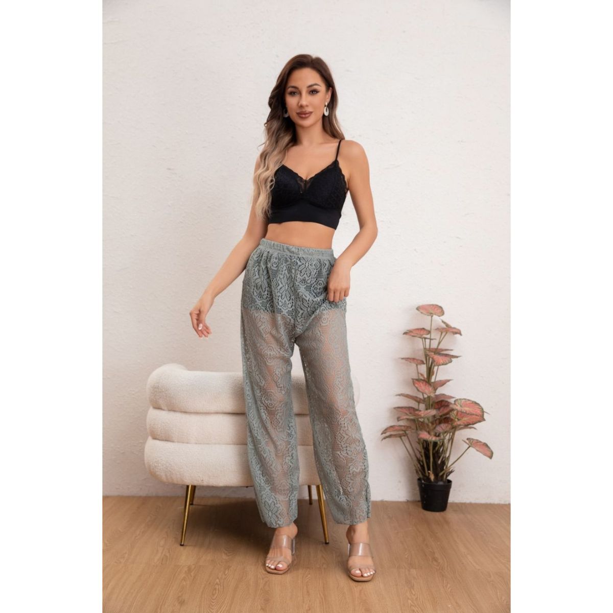 LIKE SHOP - Pantalon Largo Encaje Salida de Baño Playa Piscina Verano 8345