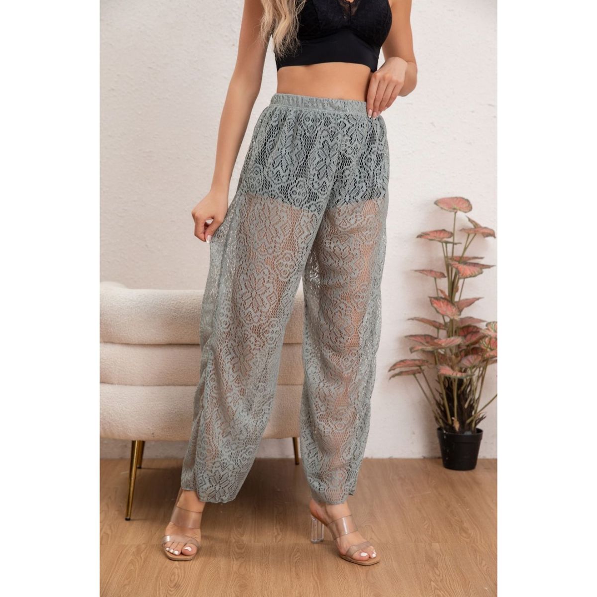 LIKE SHOP - Pantalon Largo Encaje Salida de Baño Playa Piscina Verano 8345