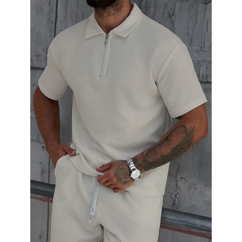 MPROPIA - Polera Hombre Manga Corta Textura Suave Cierre Tendencia 0273