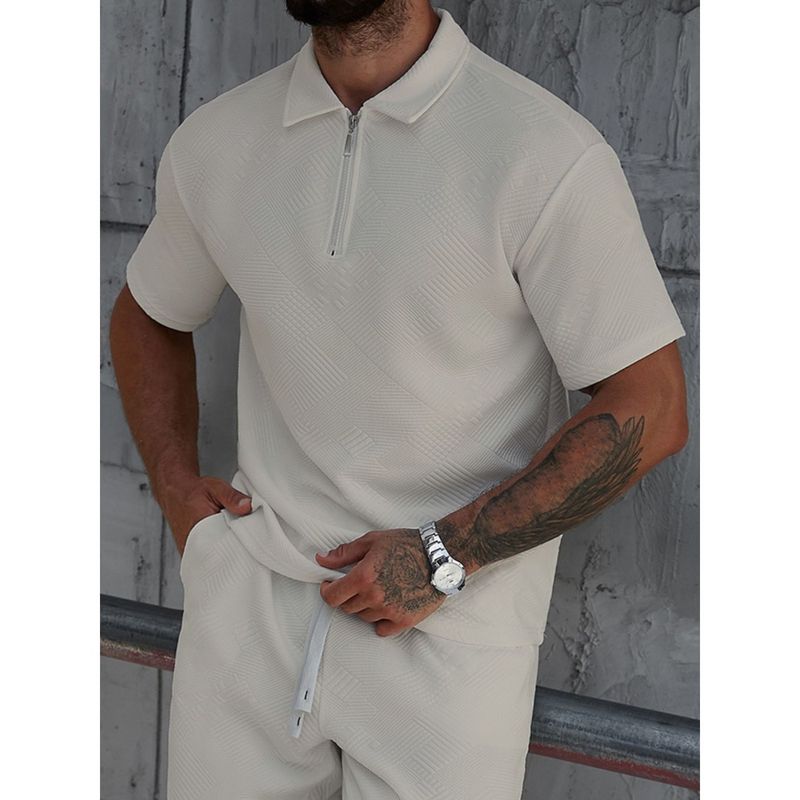 MPROPIA - Polera Hombre Manga Corta Textura Suave Cierre Tendencia 0273