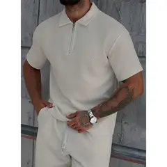 LIKE SHOP - Polera Hombre Manga Corta Textura Suave Cierre Tendencia 0273