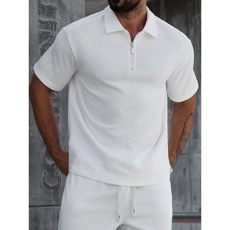 MPROPIA - Polera Hombre Manga Corta Textura Suave Cierre Tendencia 0273