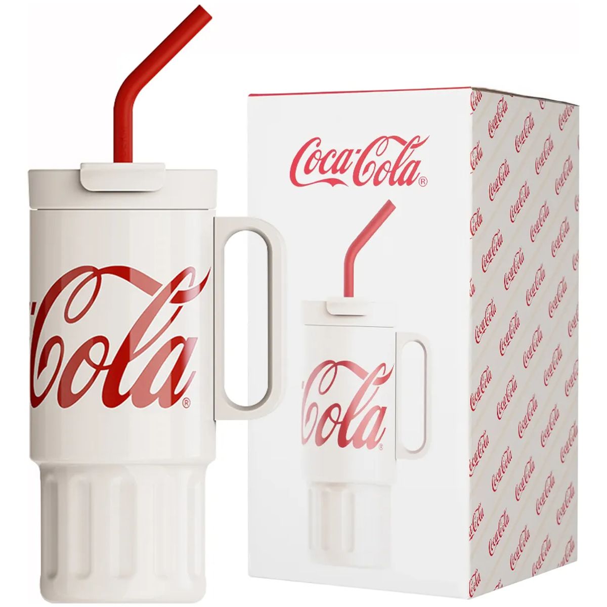 COCA COLA - COCA COLA Germ Termo Súper Tumbler Mug Vaso 1200ML Frío O Caliente Vaso Térmico Blanco