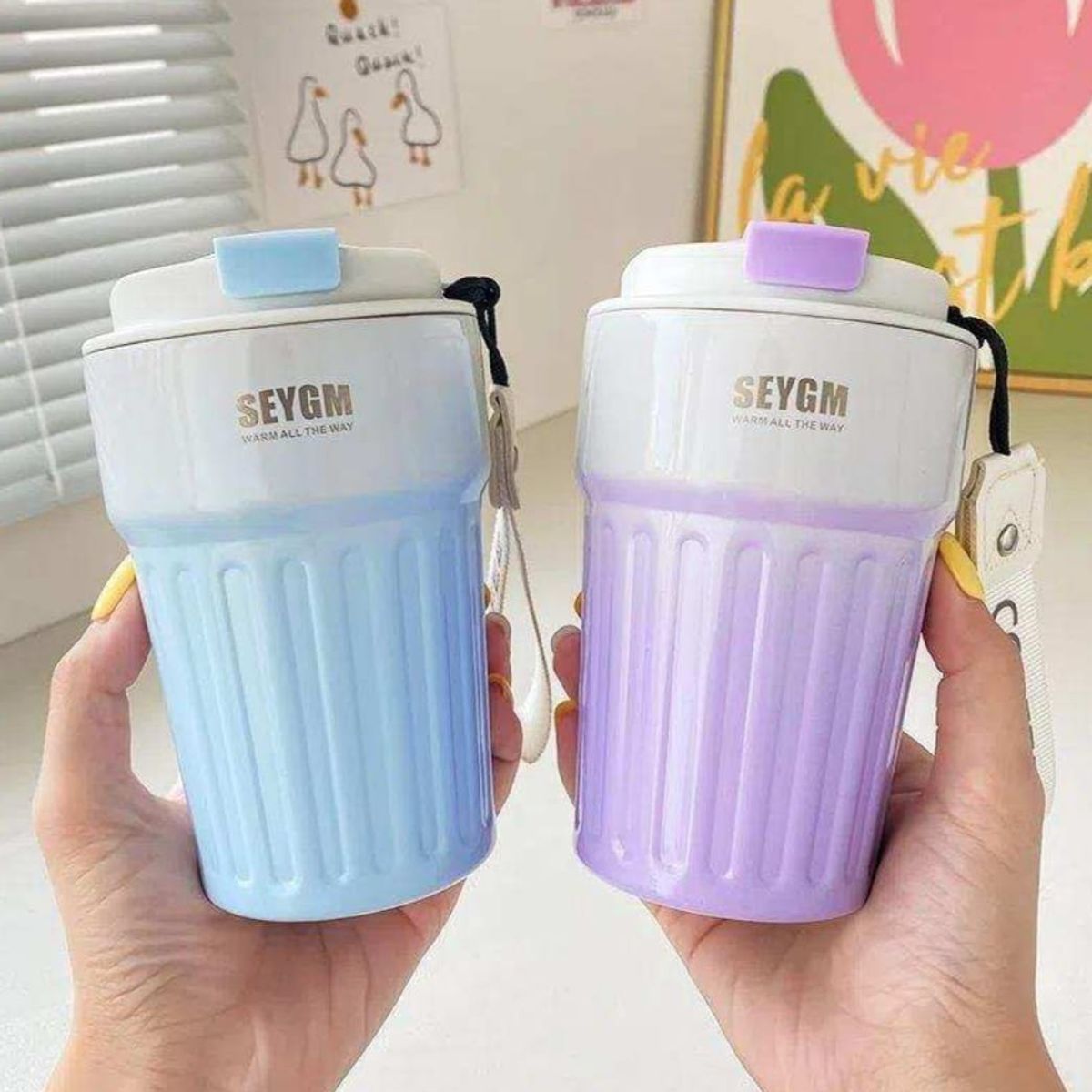 HOMEY - Pack de 2 Vasos Termicos Resistente Al Calor y Frio, Colores Surtidos