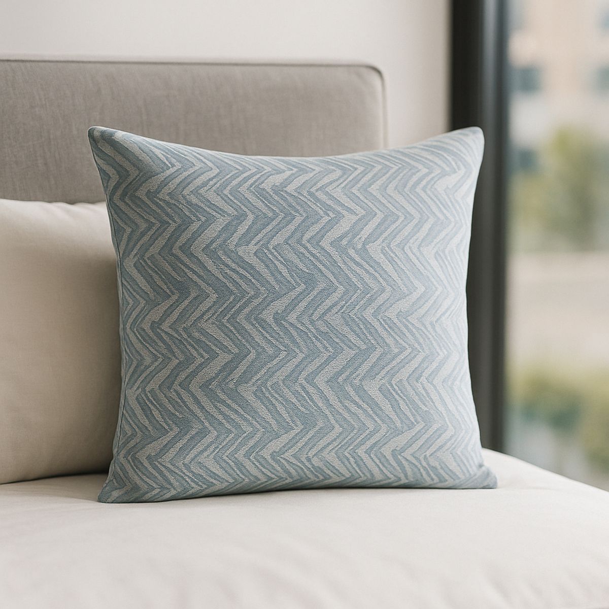 ARMONIA - Cubre cojín celeste patrón zigzag 760 45x45