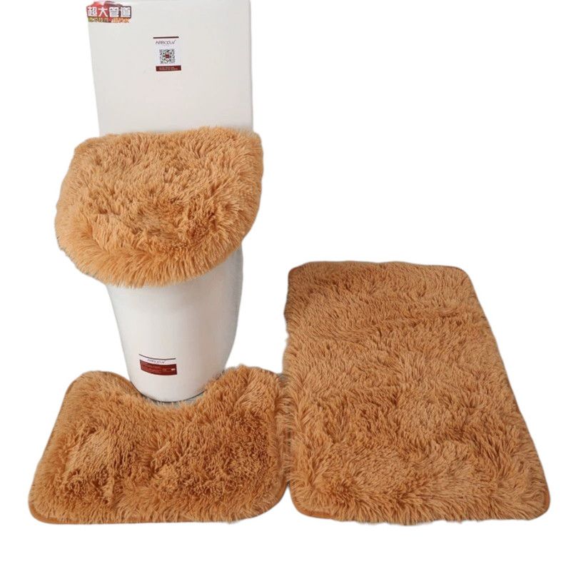 GENERICO - Set De Alfombras Peludo Para Baño 3 Piezas Café Claro
