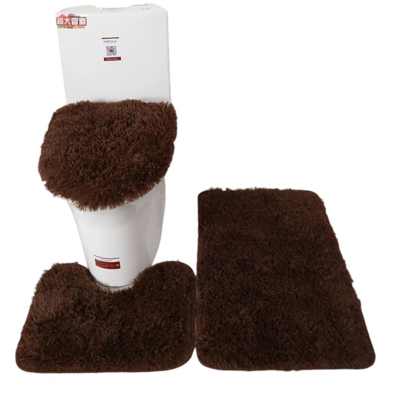 GENERICO - Set De Alfombras Peludo Para Baño 3 Piezas Café