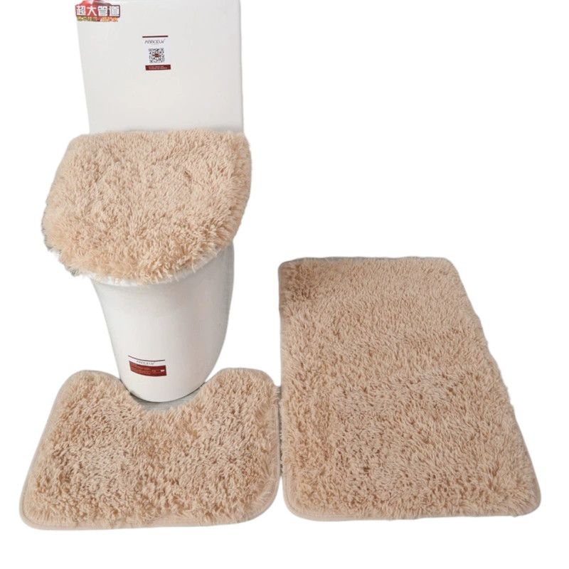 GENERICO - Set De Alfombras Peludo Para Baño 3 Piezas Beige