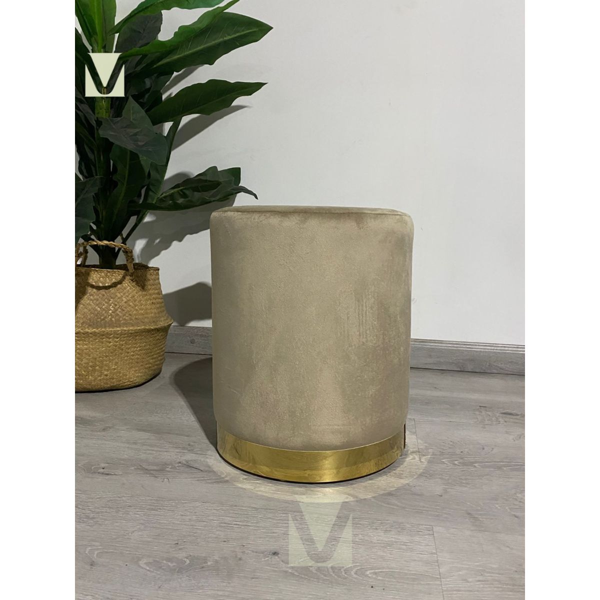 GENERICO - Puff Redondo Terciopelo Fancy - Beige