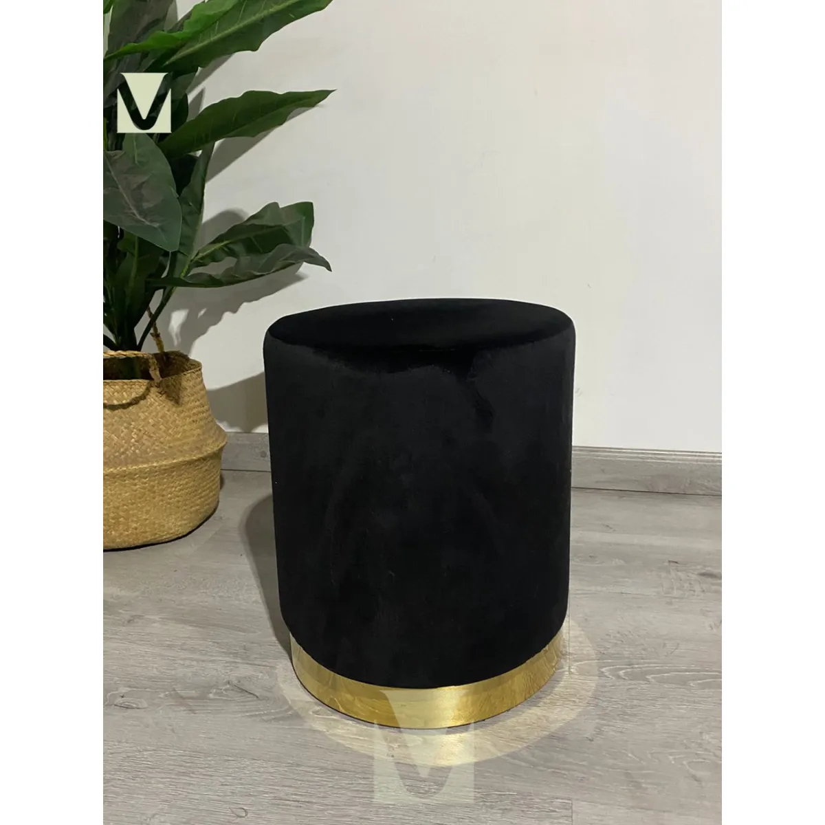 GENERICO - Puff Redondo Terciopelo Fancy - Negro