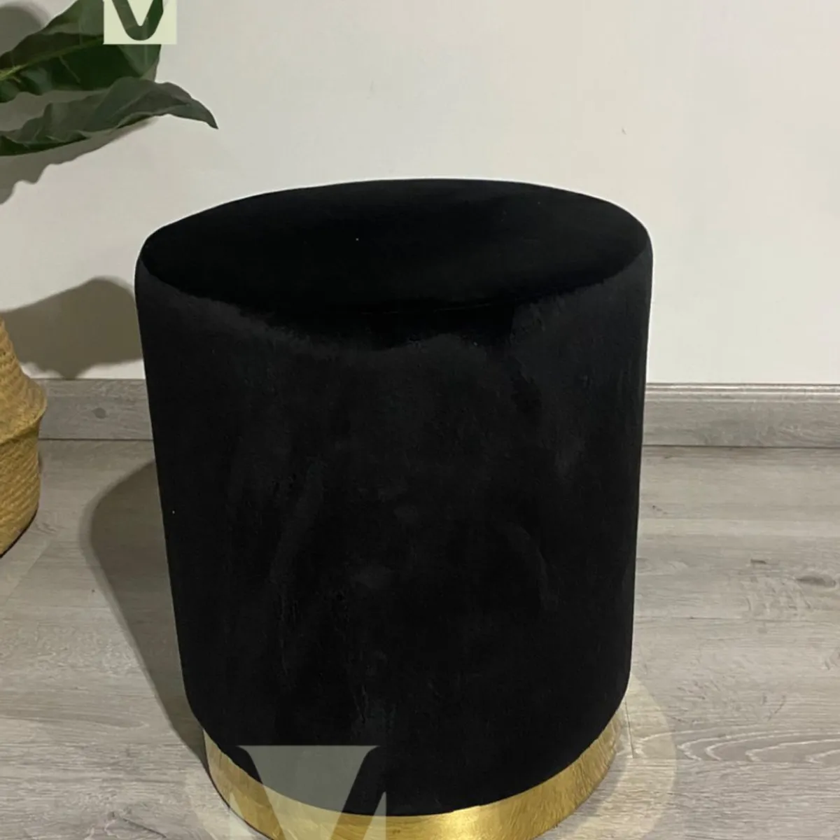 GENERICO - Puff Redondo Terciopelo Fancy - Negro