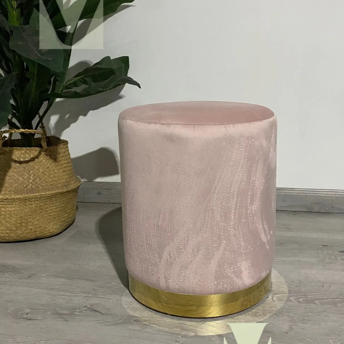 GENERICO - Puff Redondo Terciopelo Fancy - Rosa.