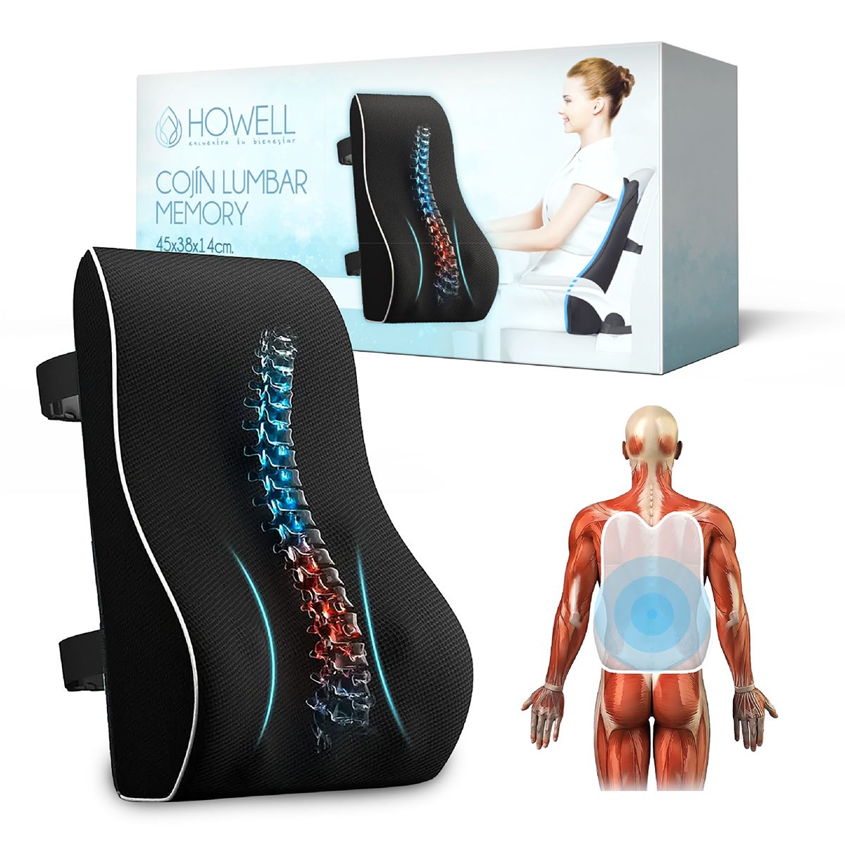 HOWELL - Cojin Lumbar Ortopedico 3D Mesh Howell Espalda Visco Soporte Dorsal