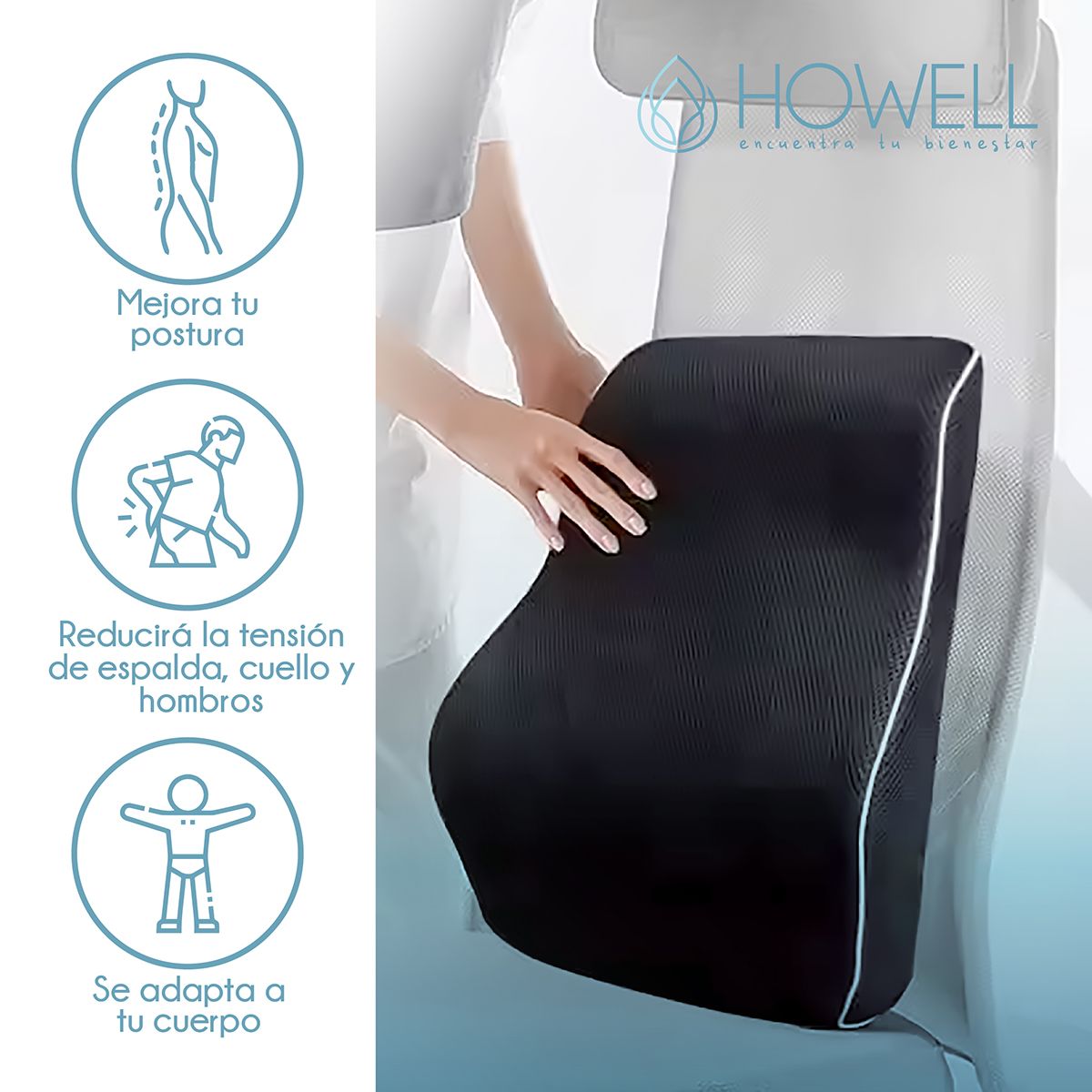 HOWELL - Cojin Lumbar Ortopedico 3D Mesh Howell Espalda Visco Soporte Dorsal
