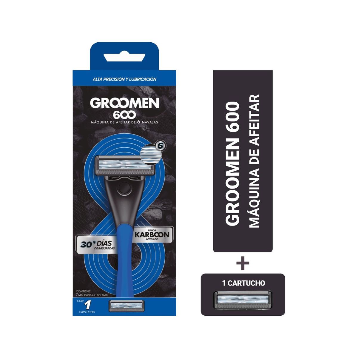 GROOMEN - Máquina Afeitar 600 + 1 Cartuchos De 6 Navajas