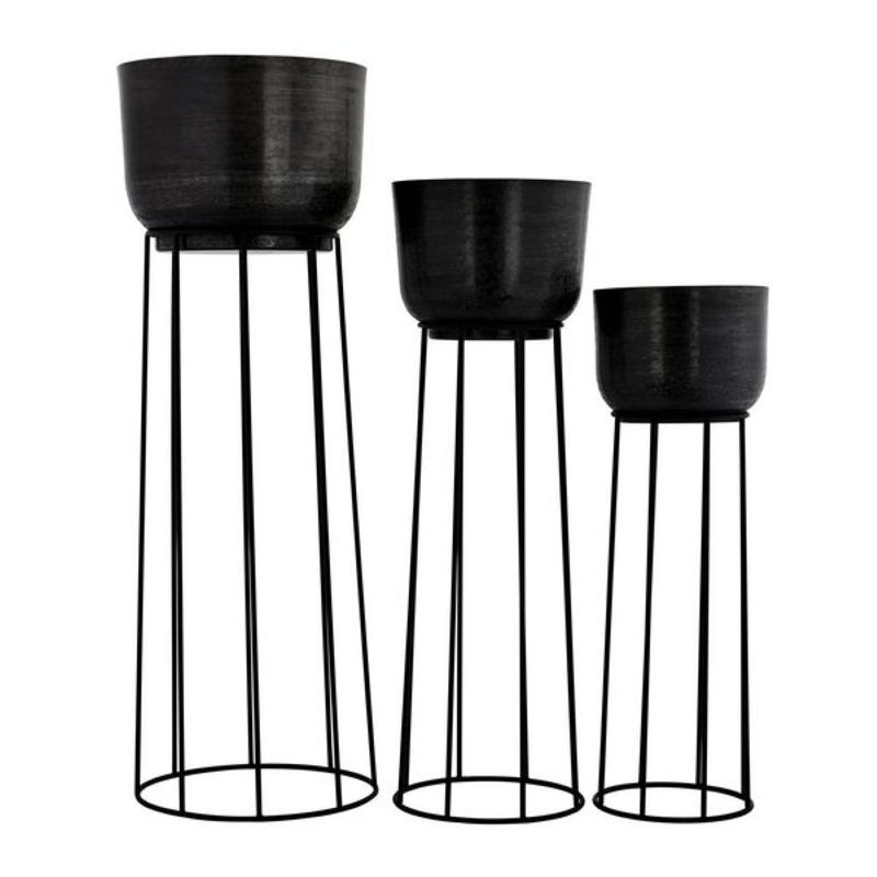 EGLO - Set Masetero Decorativo OKAYAMA x3 MACETA acero Negro 82×28 cm