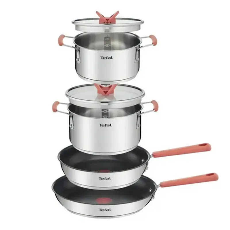 GENERICO - Batería De 6 Piezas Tefal apilable Color Plateado