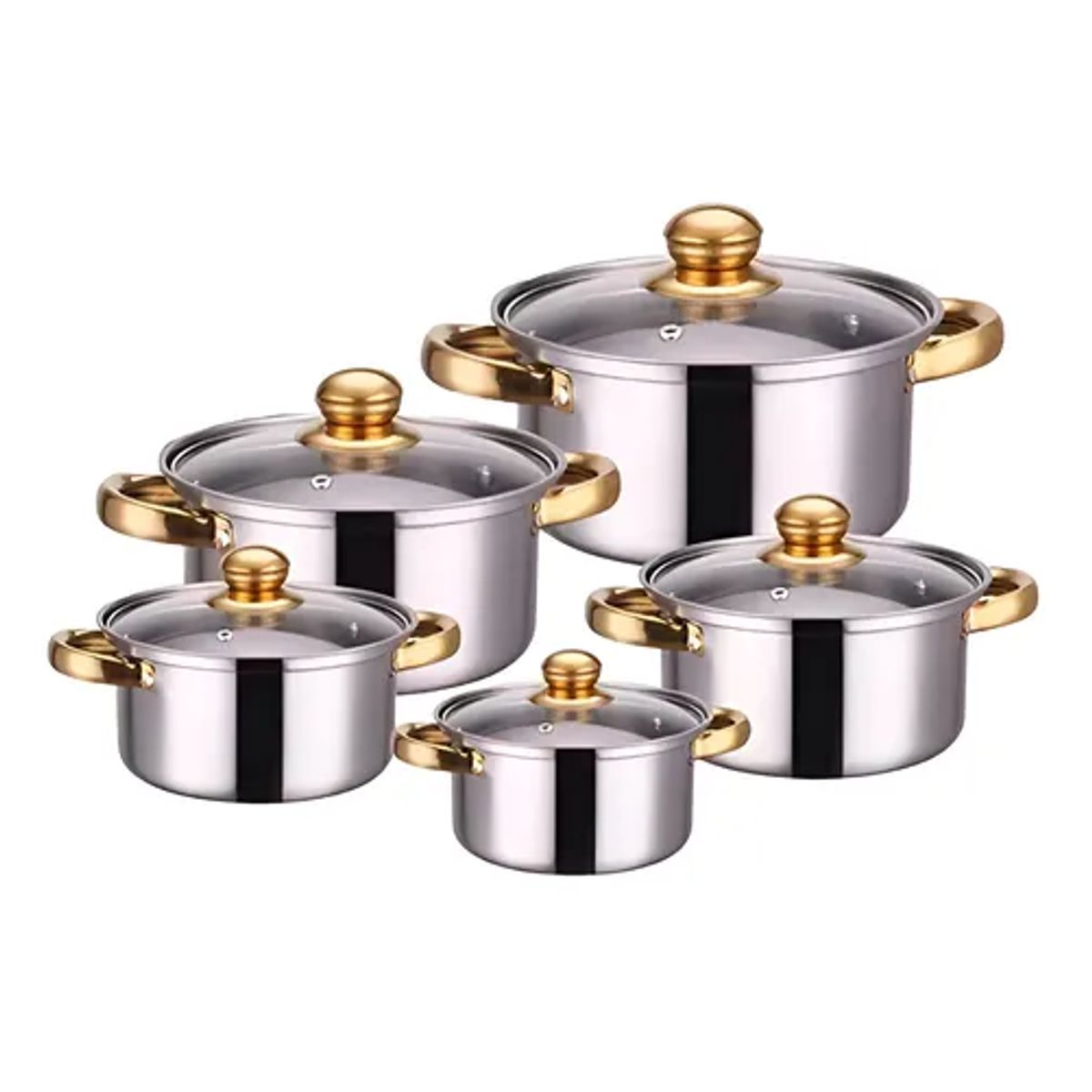 GENERICO - Set Batería Cocina Acero Inoxidable Juego De Ollas 10 Pcs Gris