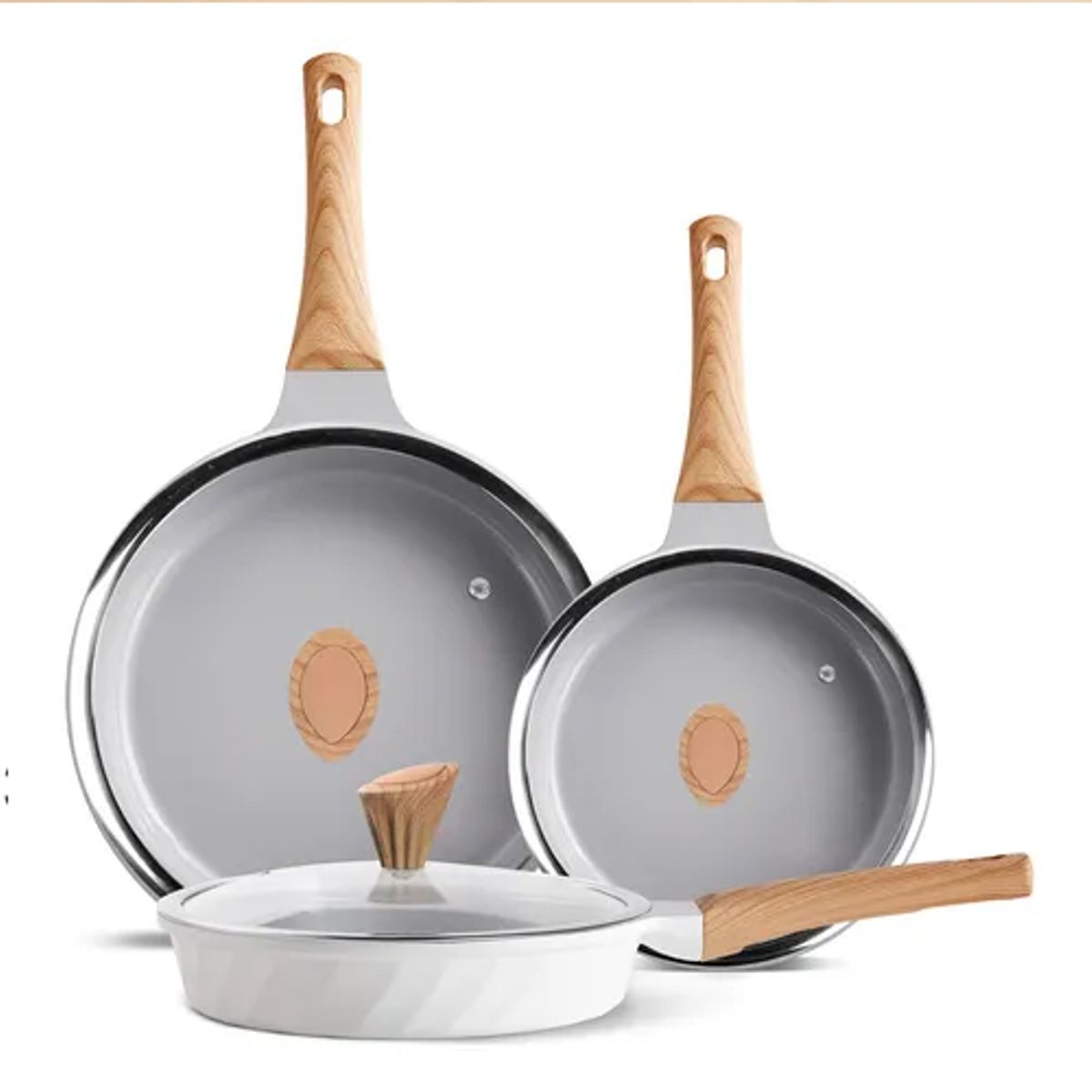 GENERICO - Juego De 6 Sartenes Antiadherente De Ceramica Blanco