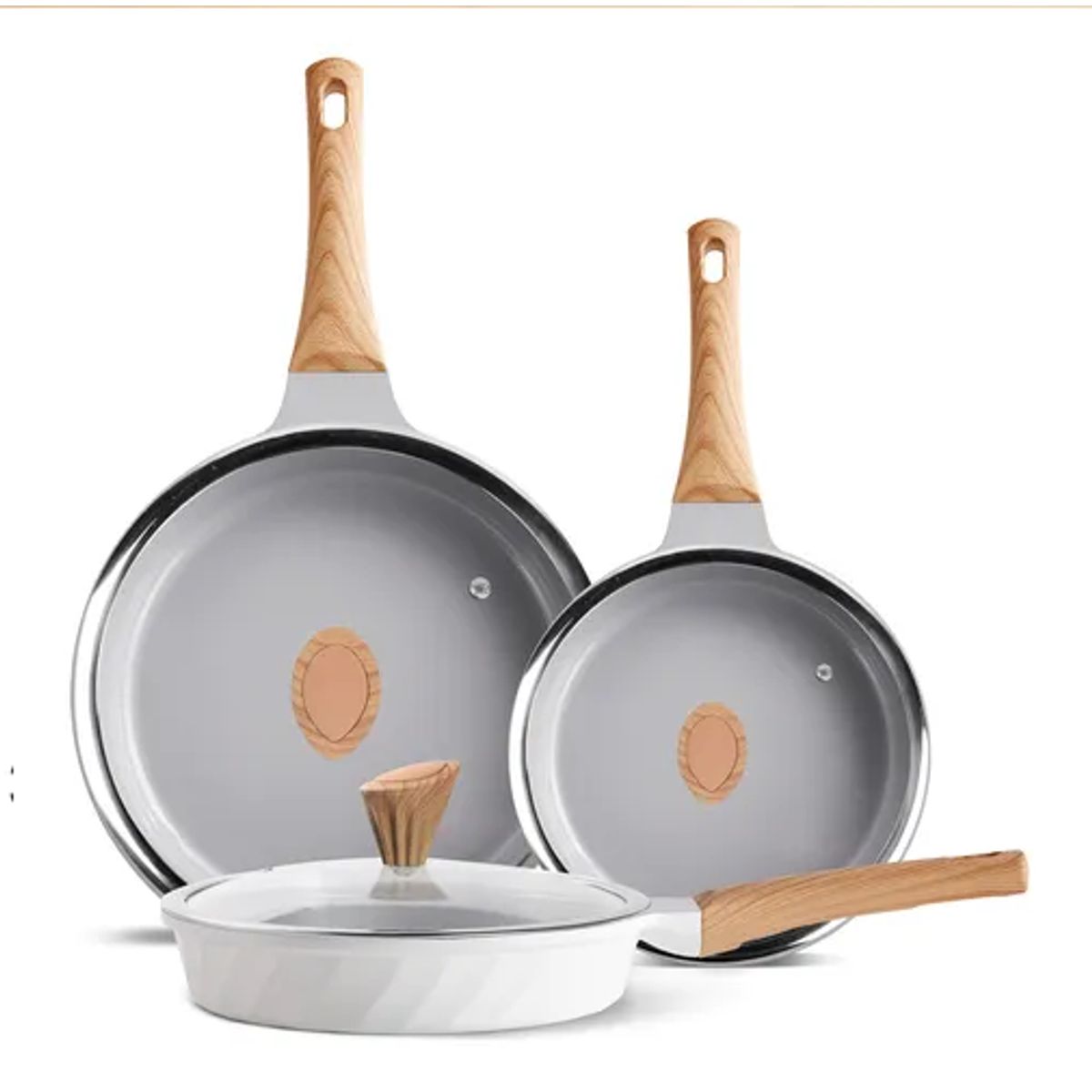 GENERICO - Juego De 6 Sartenes Antiadherente De Ceramica Blanco