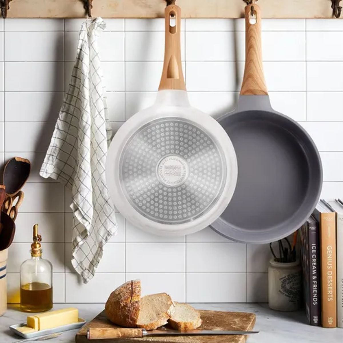 GENERICO - Juego De 6 Sartenes Antiadherente De Ceramica Blanco