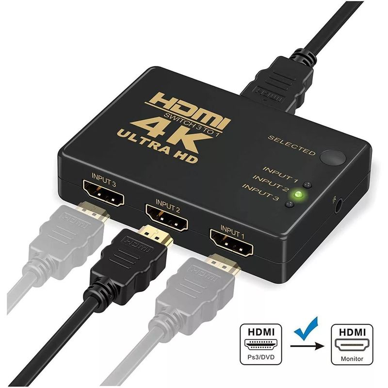 GENERICO - SWITCH HDMI 4K PASIVO 3X1 CONTROL REMOTO